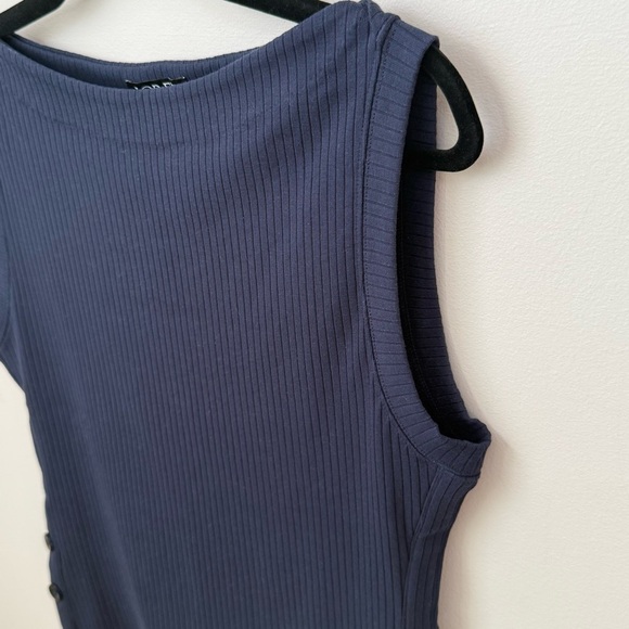 J. Crew Premium Rib Side Button Top Nautical Navy Stretch Preppy Boat Neck M - Picture 3 of 10